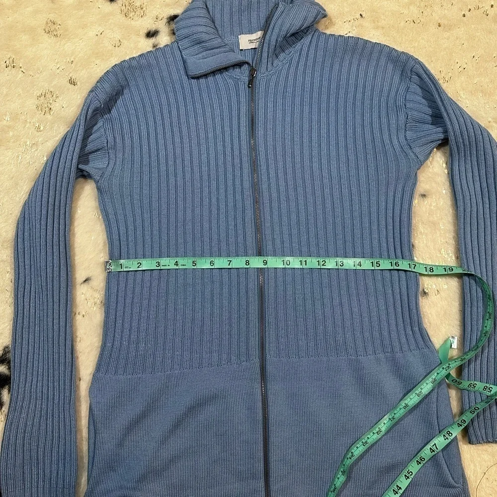 Fendi Women’s Blue Full Zip Collared Ribbed Knit Cardigan Size 10